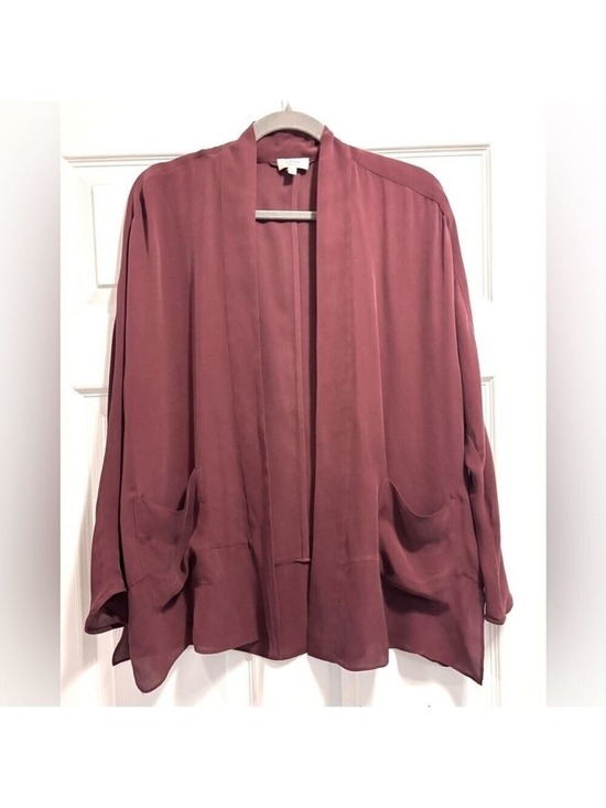 Wilfred Sweaters - Aritzia Wilfred 100% Silk Cardigan Open Front Drapey Semi Sheer Burgundy Size XS
